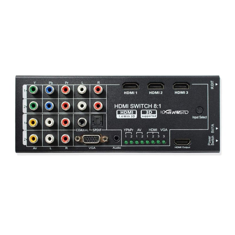 HDSUNWSTD Multi-Functional HDMI Converter with 8 Inputs (VGA + AV + Ypbpr Component + HDMI) to One HDMI Output,COAXIAL Output,SPDIF Output Supports HDMI v1.4 3D - Image 4